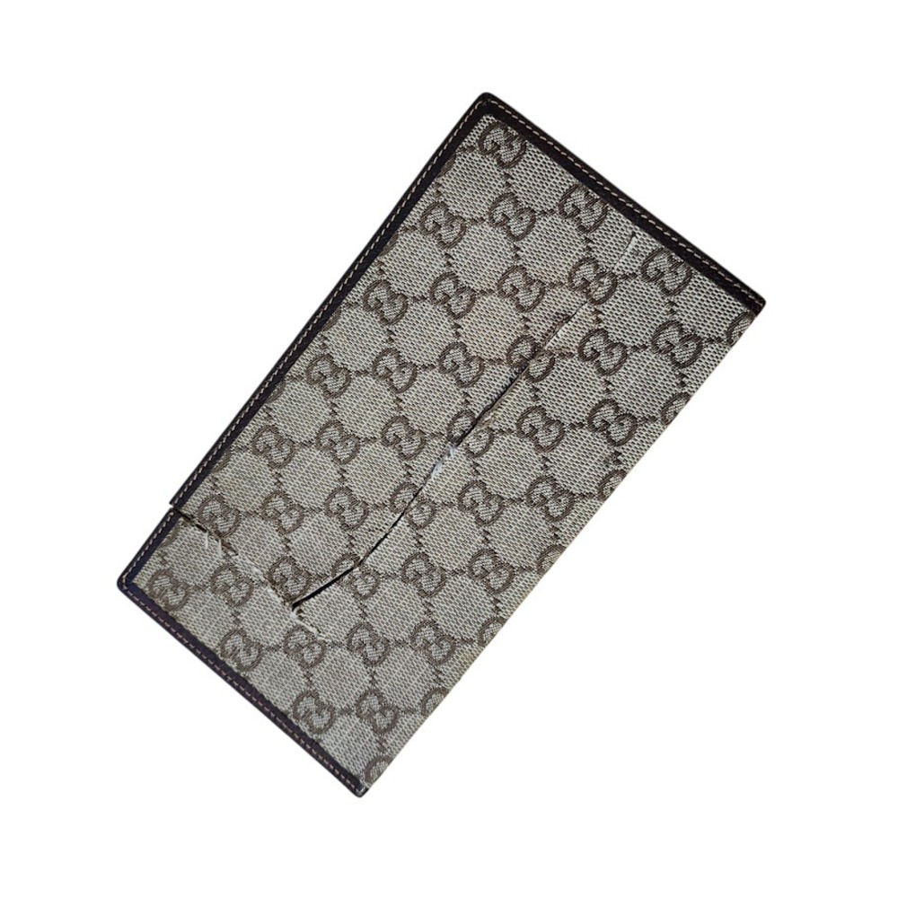 GUCCI VTG‎ GG Monogram Canvas Long Wallet Leather Flap Checkbook Cover *READ*
